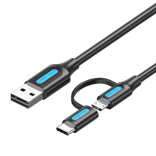 USB laidas 2IN1 USB2.0 į USB-C/Micro-B USB Vention CQDBF 1m (juodas)