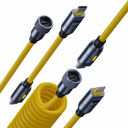 Magnetinis kabelio rinkinys AOHI AOC-L011 USB-C į Lightning, USB-C į USB-C, 240W, 2.4m (geltonas)